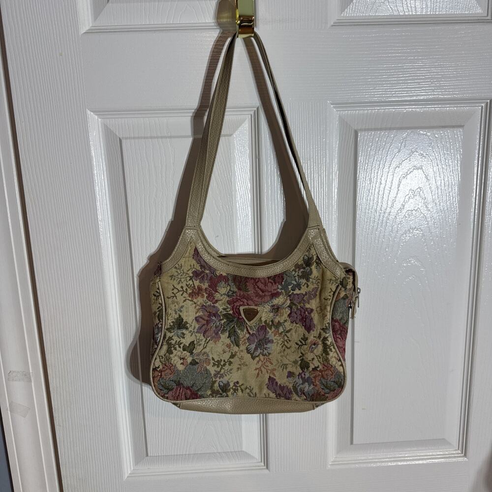 MITZI Handbags Tapestry Cream With Rose Color Flowers Purse Handbag